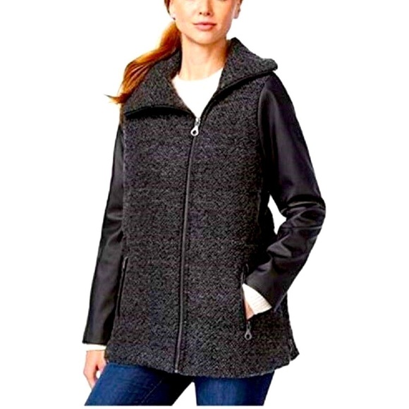 G.H. Bass & Co. Jackets & Blazers - BASS Women’s Pea Coat w/ Faux Leather Sleeves Wool Blend Size XS